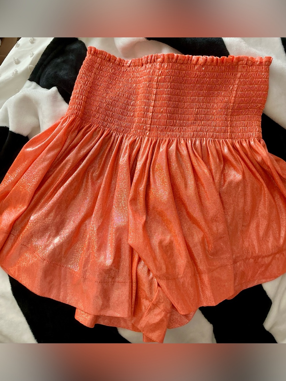 Queen of Sparkles Smocked High-Waist Orange Shimmer Women's Shorts
